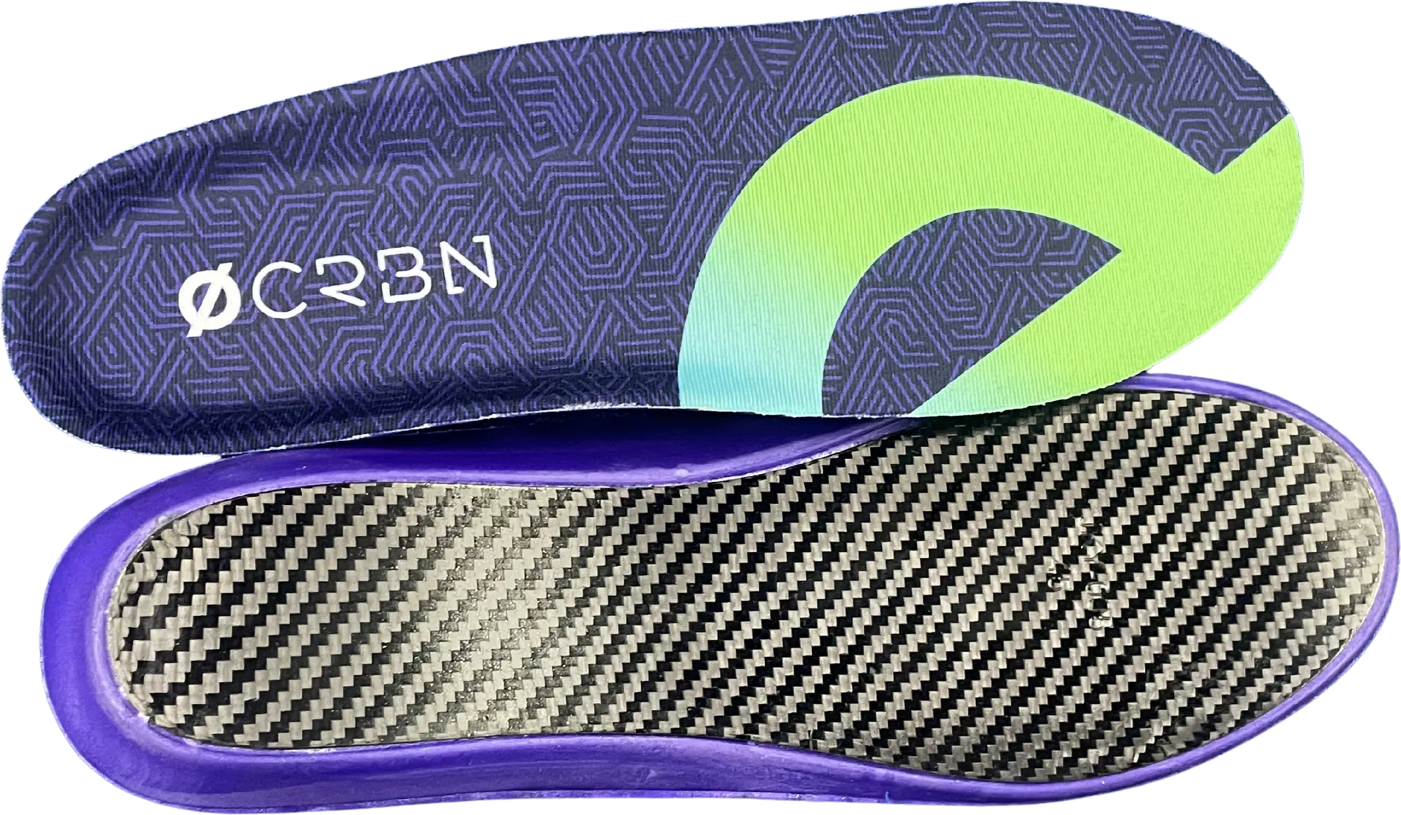 A CRBN V2 pair: the printed top sheet and the bare carbon fibre plate beneath
